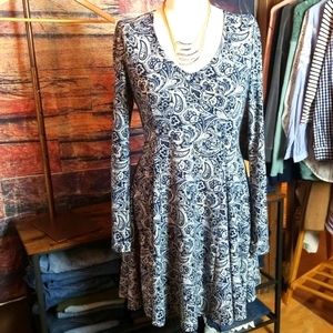 CECICO | Blue Paisley Spandex Knit Fit and Flare Dress